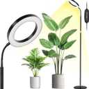 LBW Grow Light with Stand for Indoor Plants, 8" Halo Full Spectrum Grow Light, Adjustable Height up to 68", Auto Cycle Timer (4/8/12H), 6-Level Dimmable, Plant Light for Indoor Growing (1 Head 8" Large Black)