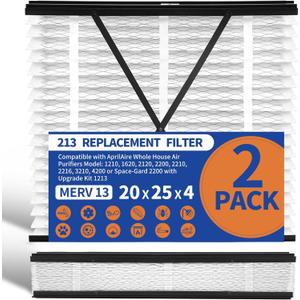 2 Pack 213 Replacement Filter Compatible with AprilAire Whole House Air Purifiers 1210,1620,2120,2200,2210,2216,3210,4200,20x25x4 MERV-13 Furnace Filter