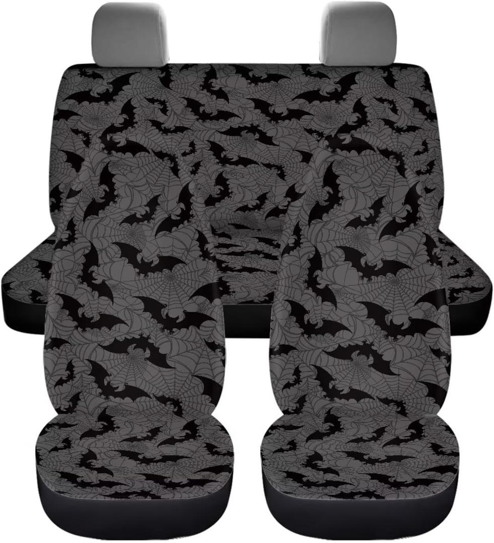 KEIAHUAN Black Bats Halloween Car Seat Covers for Men Front Seat Rear Backrest Cover Universal Car Interior Accessories Decoration Fit Most Vehicle Truck,SUV