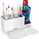 Toothbrush Holder for Bathroom Organizer with Diatom mud BoardDetachable 8 Slots Kids Electric Toothbrush Holder and Toothpaste Stand for Countertop Accessories Storage (White)