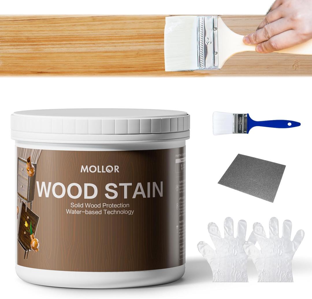 Wood Stain, 16 Oz Water Based Wood Stain and Sealer in One - No Priming, No Top Coat Required, Fast Drying|Low Odor|Non-Toxic, Perfect for Indoor and Outdoor Furniture (Transparent with Tools)