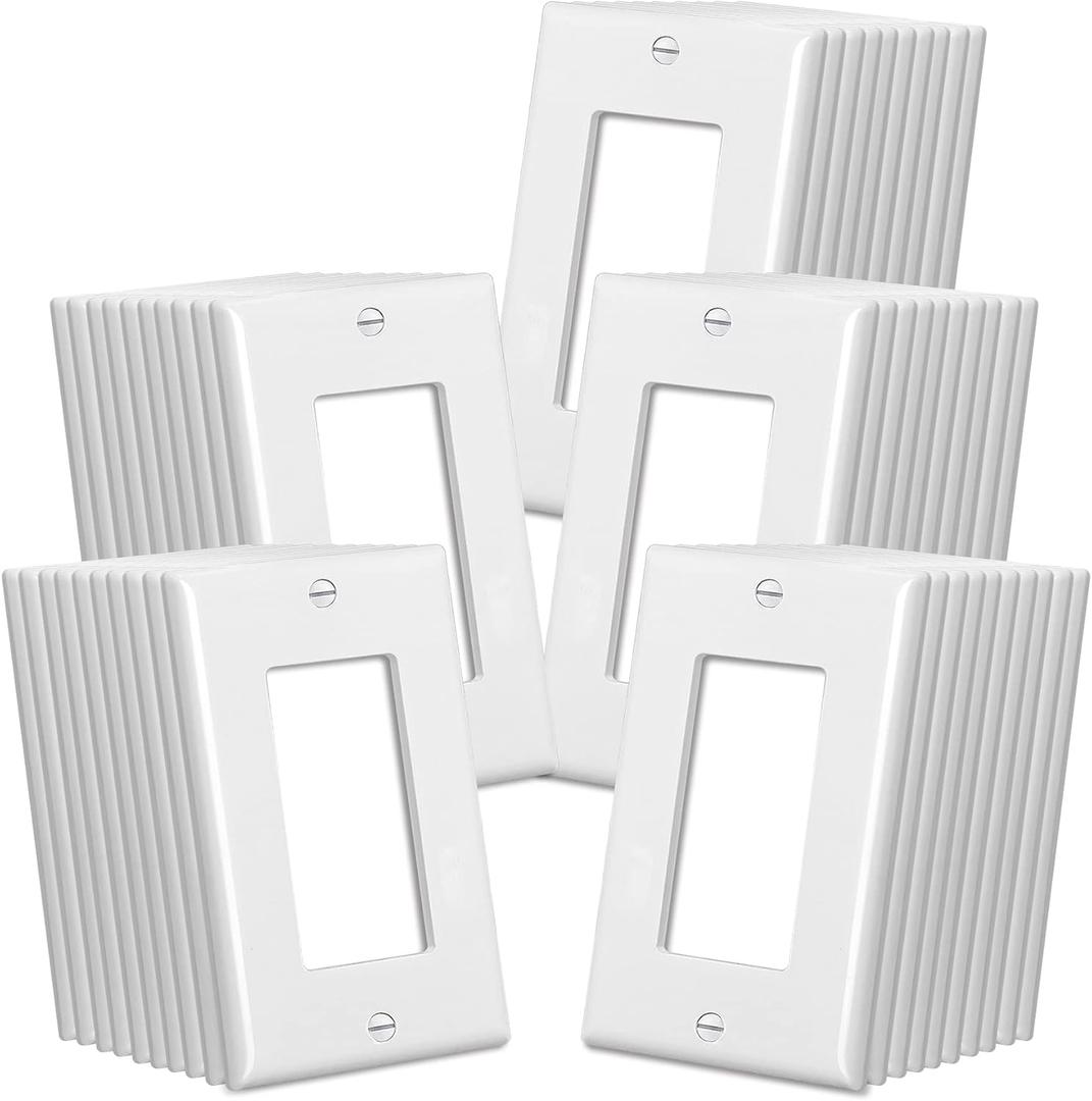 CML Decorator Wall Plates, 50 Pack Electrical Outlet Receptacle Covers, 1-Gang Switch Plates, Standard Size 2.76 x 4.5, Impact Resistant, UL Listed, White, Contractor Pack