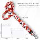 2 x Lanyardio Stretchy Scrunchie Lanyard for ID Badges Keys, Cute Teacher Lanyard for Women with 2 Card Holders 19.11 Inch (Red Flower)