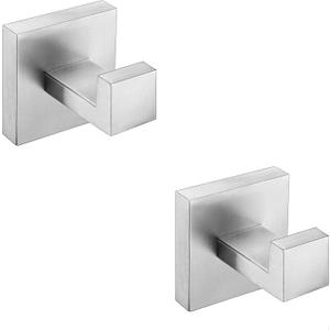 Nolimas Towel Hook Stainless Steel Bathroom Rustproof Clothes Towel Coat Hook Wall Mounted Square Toilet Kitchen, Heavy Duty Door Hanger, 2 Pack, Brushed Nickel