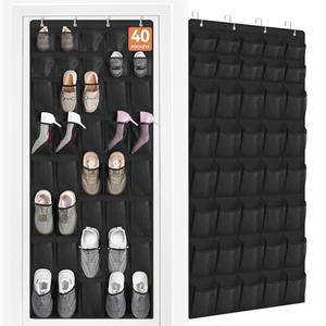 FENTEC 40 Large Pockets Over The Door Shoe Organizer, Mesh Hanging Shoe Organizer Shoe Rack for Closet Mesh Closet Shoe Holder, Over Door Organizer, Shoe Organizer for Wall, Black, 1 Pack