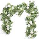 Der Rose 4 Pcs 13Ft Artificial Eucalyptus Flower Garland with Fake Silk Rose Flower Vine Seeded Eucalyptus Leaves Greenery Garland for Wedding Arch Table Wall Backdrop Party Room Decor (White)