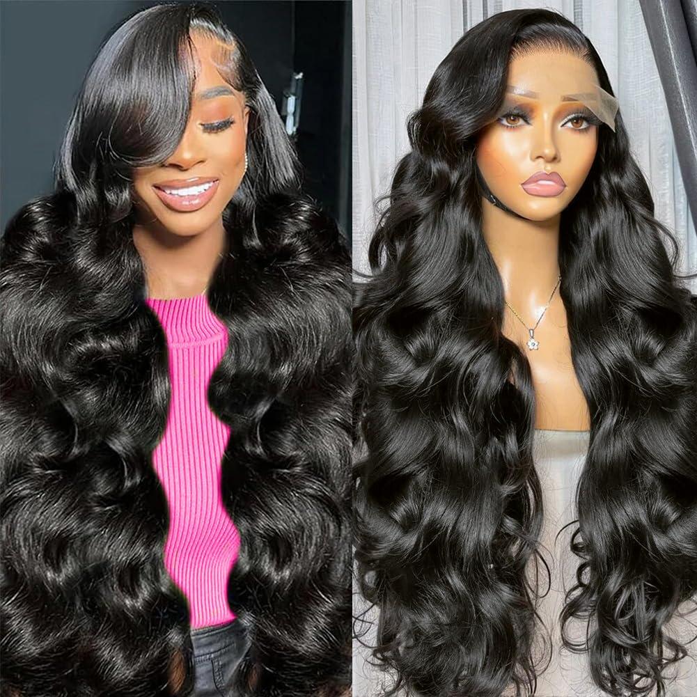 30 Inch 13x6 Lace Front Wigs Human Hair 220 Density Body Wave Lace Front Wigs Human Hair Brazilian Natural Black HD Lace Frontal Body Wave Wig Pre Plucked for Women