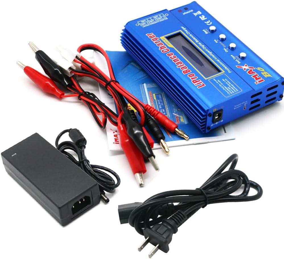 IMAX B6 80W Lipo Battery Balance Charger 6A Discharger, RC Hobby Lipo NiMh Li-ion Ni-Cd Digital Lipro Balance Charger Discharger + AC Power 12V 5A Adapter for Rc Car RC Hobby (Dark Blue)