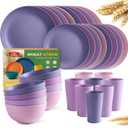 Teivio 32-Piece Kitchen Plastic Wheat Straw Dinnerware Set, Service for 8, Dinner Plates, Dessert Plate, Cereal Bowls, Cups, Unbreakable Colorful Plastic Outdoor Camping Dishes, Purple Ombre