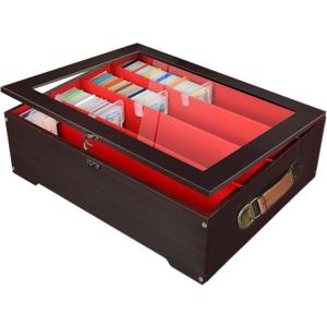 Wooden Card Storage Box with Lid, Holds 7200+ Trading Cards, Exquisite Large Capacity Deck Case for Collectible Gaming Cards and Sports Cards (No Dividers or Stands Included)