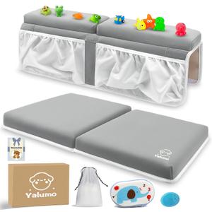 Yalumo Bath Kneeler and Elbow Rest Pad Set for Baby Bathtub, Thick Non-Slip Bathing Kneeling Mat Cushion Quick Drying Bathtub Knee Saver with Arm Support and Pockets for Bathroom Bathing time Comfort, Gray (Grey)