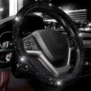 Valleycomfy Steering Wheel Cover for Women Men Bling Bling Crystal Diamond Sparkling Car SUV Wheel Protector Universal Fit 15 Inch (Black with Black Diamond, Standard Size(14" 1/2-15" 1/4))