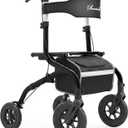 PLANET WALK Foldable Rollator Walker: 10" & 8" All-Terrain Wheels, 300lb Capacity, Treaded Rubber Tires, Breathable Seat & Backrest, Lightweight Mobility Aid for Seniors, Black