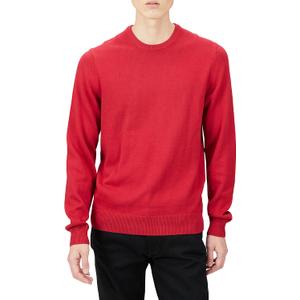 Mens Long-Sleeve Crewneck Sweater, 100% Cotton, Small, Red)