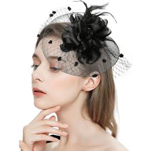 2 x Vintage Fascinators Hats for Women 20s 50s Tea Party Hats with Clip Headwear Wedding Cocktail Feather Mesh Veil Headband