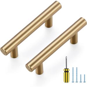 Ravinte 5 Pack Kitchen Cabinet Handles Champagne Bronze 2-1/2 Inch Hole Center Stainless Steel Pulls for Dresser Drawer Cupboard Handles with Screwdriver, 4 Inch Length