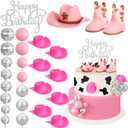 26 Pcs Cowgirl Cake Decorations Cowgirl Cake Topper Disco Decorations Hat Topper Western Cowboy Birthday Baby Shower for Western Theme Party Supplies(Pink,Cute)