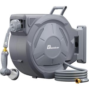 5/8" 110 ft Retractable Hose Reel, Heavy Duty Retractable Garden Hose Reel Wall Mounted with 10-Pattern Hose Nozzle/Any Length Lock/Slow Return System/180Swivel Bracket