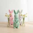 3 PCS Flocked Bunny Figurines, 5.5in Easter Bunny Decor with Ribbon Bow, Colorful Resin Rabbit Decor for Home, Spring Table Centerpieces, Easter Table Decor(Flocked 3pcs)