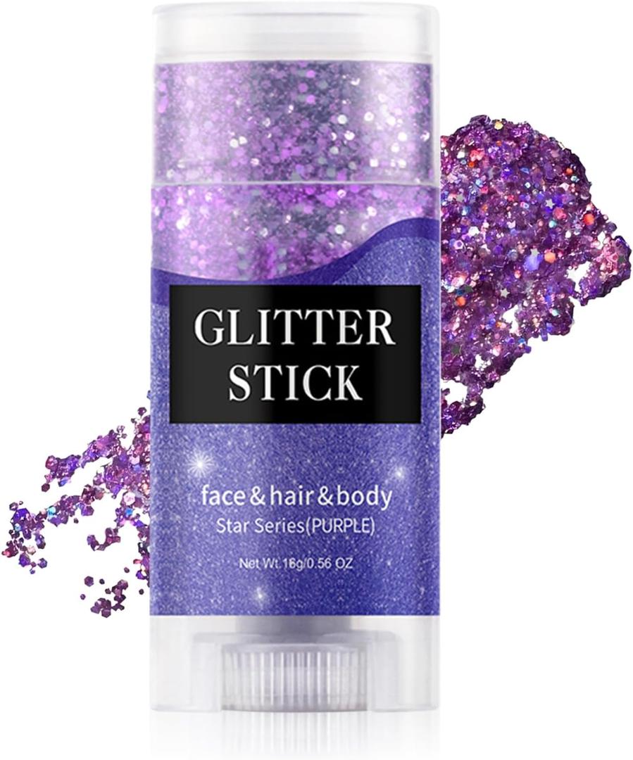 Purple Body & Face Glitter Stick,WaterproofLong-LastingSparkling for Singer Concert Outfits, Festival Rave Mermaid Accessories Chunky Glitter Makeup for Women (03# Purple)