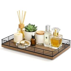 Large Bathroom Vanity Tray – 13" x 8" Acacia Decorative Wooden Tray for Bathroom Countertop & Vanity Organizer, Wood Tray for Perfume, Skincare Accessories Storage Vanity Dresser Decor Black & Acacia