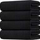 HOMEXCEL Waffle Bath Towels Set 4 Pack, Premium Microfiber Bathroom Towels, Lightweight, Highly Absorbent and Quick Dry Towel for Bathroom, Gym, Shower, Hotel, and Spa, 30 x 60 Inch, Black