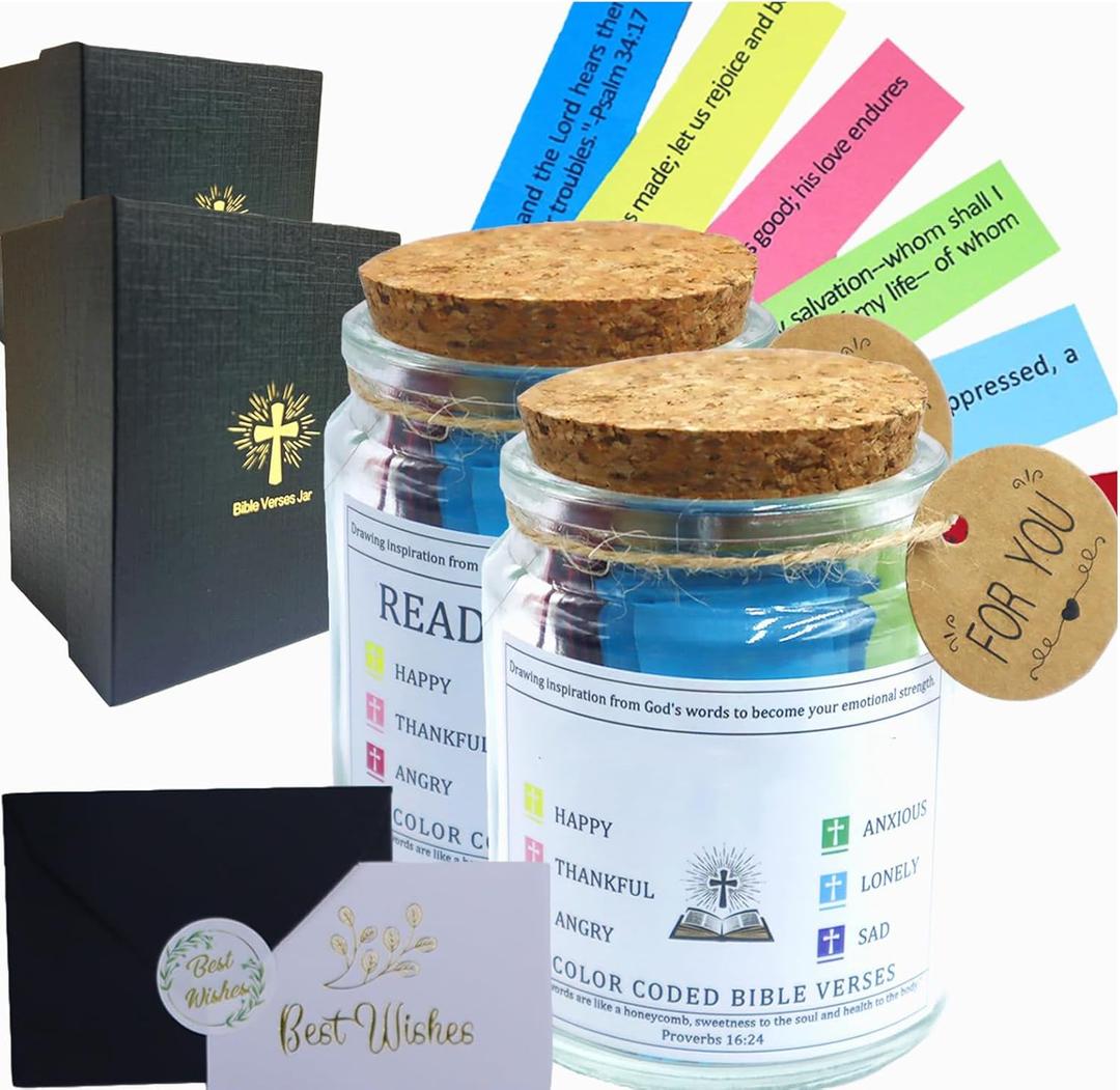 Bible Verse Jar, 90 Color Coded Prayer Scripture Cards for Emotions and Feelings, Christian Gifts for Women, Mothers Day Gift, Her Graduation Gifts, Prayer Bible Verse Comes (2pcs)