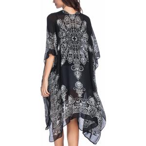 Moss Rose Women's Beach Cover up Swimsuit Kimono with Bohemian Floral Print, Loose Casual Resort Wear (A Adeline Black)