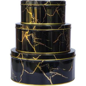 Pack of 3 Round Metal Nesting Tins Stackable Storage Containers with Lids for Cookies, Candy, Snacks, Crafts & Kitchen Storage Black & Gold Gift Tin Box for Mother's Day
