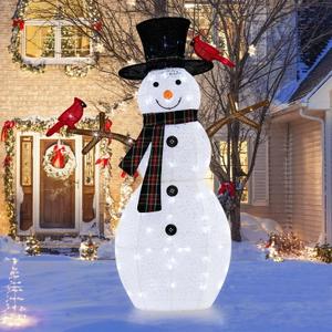 4.2 FT Pre-Lit Snowman & Redbirds Christmas Decoration with LED Lights Holiday