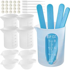 Silicone Resin Measuring Cups Tool Kit- Nicpro 250 & 100 ml Measure Cups, Silicone Popsicle Stir Sticks, Pipettes, Finger Cots for Epoxy Resin Mixing, Molds, Jewelry Making, Waxing, Easy Clean (White)