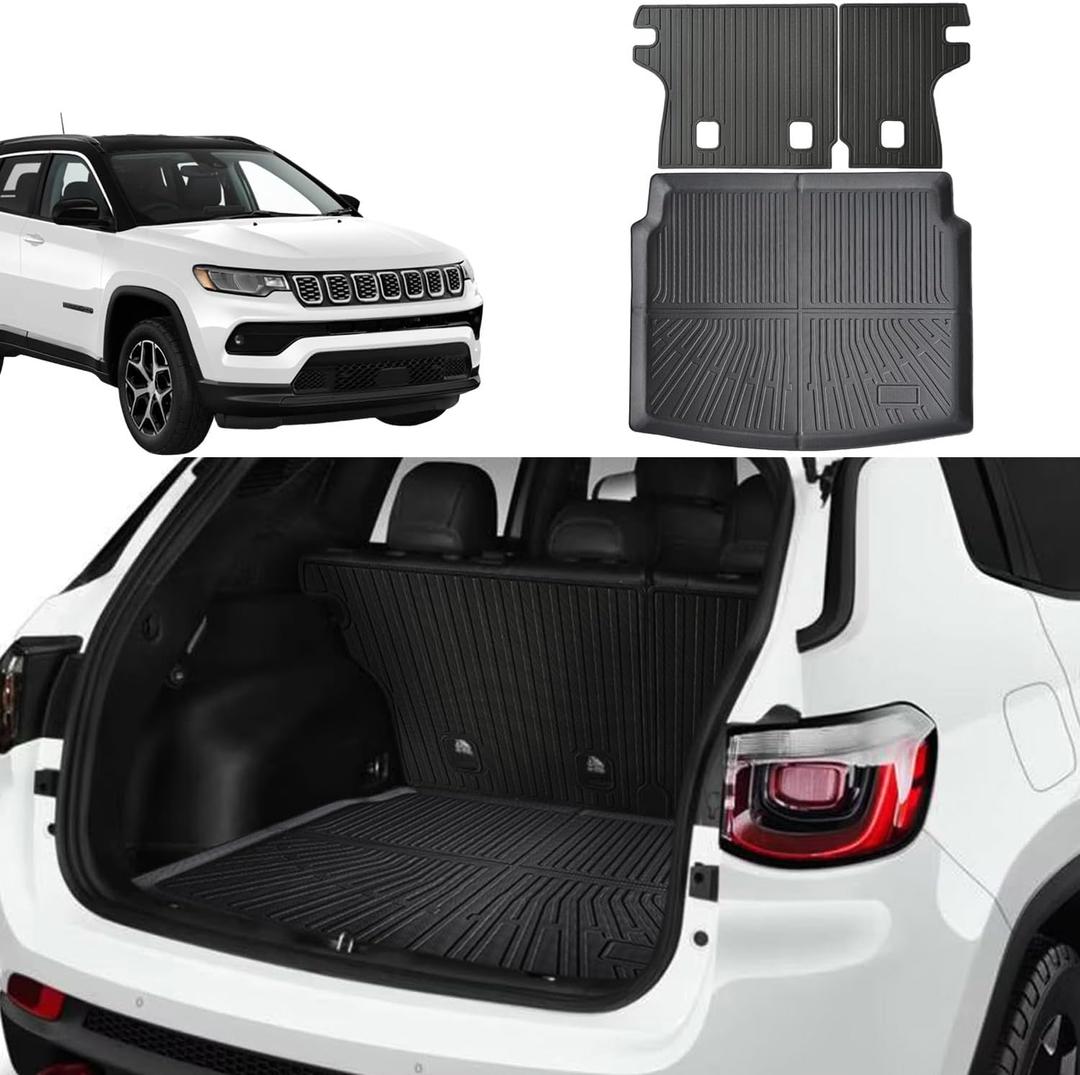 Cargo Liner Fits for Jeep Compass 2017-2025 Trunk Liner All Weather Cargo Mat, Custom Fit TPE Anti-Slip Car Seat Back Protector Accessories (with Backseat Mat)