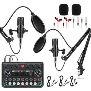 2025 Upgraded Podcast Equipment Bundle for 2, Recording Studio Package with Pro Audio Interface(4 Customize SE) and Podcast Microphone for Gamer Podcasting, Recording, Singing, Streaming