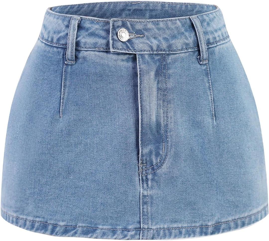 SOFIA'S CHOICE Women Denim Mini Skirt Skorts Sexy Low Rise Micro Jean Skirts with Shorts Underneath Blue X-Large (Blue, XL)