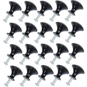 POPETPOP Stainless Steel Small Mushroom Handle Knobs 20 Sets Black for Cabinets Drawers Doors Hardware Simple Installation (2.30X2.30X2.00CM)
