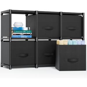 Mavivegue 6 Cube Storage Organizer, Closet Organizers and Storage, Cube Storage Shelf, Easy to Assemble with Storage Drawers, DIY Closet Cube Organizer for Living Room, Bedroom, Dorm Room-Black