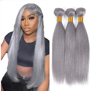 Grey and Red Bundles Straight Bundles Human Hair 22 24 26 Inch Unprocessed Brazilian Virgin Weave Hairs Gray & Red 3 Bundle 50 Gram Per Bundle Human Hair Extensions