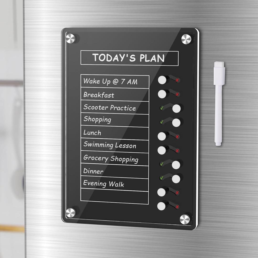 NiHome Black Acrylic Magnetic to Do List Planning Board with Sliders & Desktop Stand,Chore Chart for Kids & Adults,Checklist Routine Chart Task Board for Fridge & Desk,For Magnetic Metal Surfaces Only (7"W x 9.4"H)