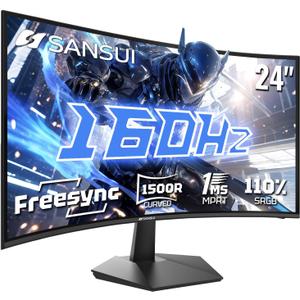 SANSUI 24 Inch Curved 160Hz Gaming Monitor,1500R Curved Gaming Monitor FHD 1080P Computer Monitor,MPRT 1ms Fast VA Display,Freesync,HDR,3000:1, HDMI2.0,DP1.4, VESA Support(ES-G24C1L HDMI Cable Incl.)