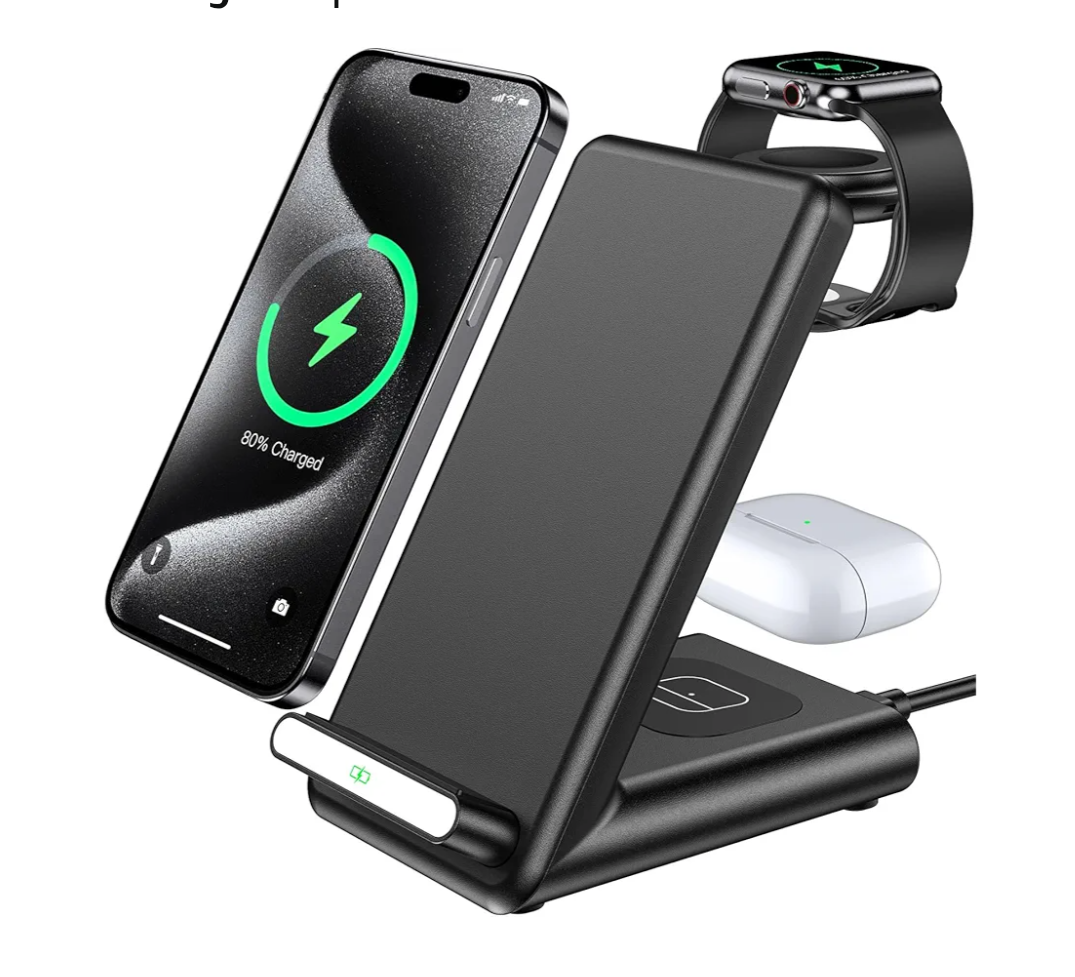 Wireless Charging Station,3 in 1 Charging Stand Made for Apple Watch Ultra 11 10 9 8 7 6 SE 5 4 3,Fast Wireless Charger Made for iPhone 17/Air/16/15/14/13/12,for AirPods Pro(with Adapter) (Black)