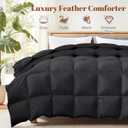 Feather and Down Fiber Comforter Insert Queen Size, 100% Cotton Cover, All Season Black Duvet Insert, Fluffy Soft Hotel Luxury Bedding for Bedroom, 90 x 90 Inches