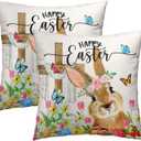 Imiss Happy Easter Throw Pillow Covers Set of 2 Easter Cute Bunny Eggs Flowers Spring Decorative Outdoor Farmhouse Cushion Case 18x18 Inch for Sofa Couch Bedroom