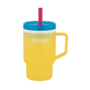 Infantino My 1st Tumbler, 10 Oz. Durable Plastic Sippy Cup with Silicone Leak-Resistant Straw & Handle, for On-the-Go, BPA-Free Transition Cup, Cool Breeze & Lemon Rizz, 2-Pack One Missing