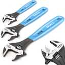 SHALL 3-Piece Adjustable Wrench Set, 10/8/6 Inch Cr-V Steel Wrench with Cushion Grip, Wide Jaw Black Oxide Wrench with Laser-etched SAE Scales for Home, Garage, Workshop and DIY (Blue)