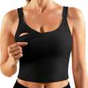 Ecavus Nursing Bras for Breastfeeding Longline Sports Maternity V Neck Buttery Soft Crop Tank Top with Built in Bra (Medium, Black)