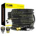 POHIR Pressure Washer Hose 50 ft with 3/8 Inch Quick Connect, Kink Resistant High Tensile Wire Braided,with 2 pcs M22 14mm Adapter Set, 4200 PSI Power Washer Hose