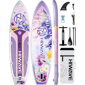 Hiwave Inflatable Paddle Board 11 '* 34 "* 6" Extra Wide Sup Board, 420lb Capacity Paddle Board for Adults, Suitable for Sea and Lakes, 2+1Family Board