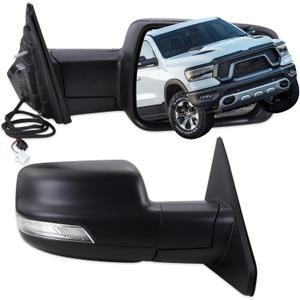 Right Passenger Side Mirror Compatible With 2019-2026 Ram 1500 With Power Folding Power Glass Heated Turn Signal Puddle Light Matte Black Replace#68276500AH (8+2Pins)