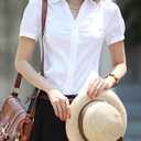 SUNNOW Women's V-Neck Button Down Blouse White Short Sleeve Shirt for Professional & Casual Summer Attire (White, XL)