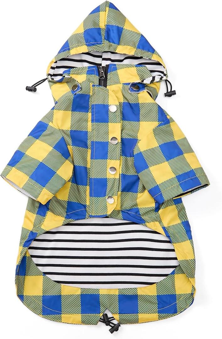 Dog rain Coat Waterproof Raincoat Puppy Jacket with Legs Buttons Zipper Hood Drawstring Fit for Yorkie Terrier Schnauzer Poodle Border Collie Labrador Golden Retriever 8lbs to 80lbs Yellow XL